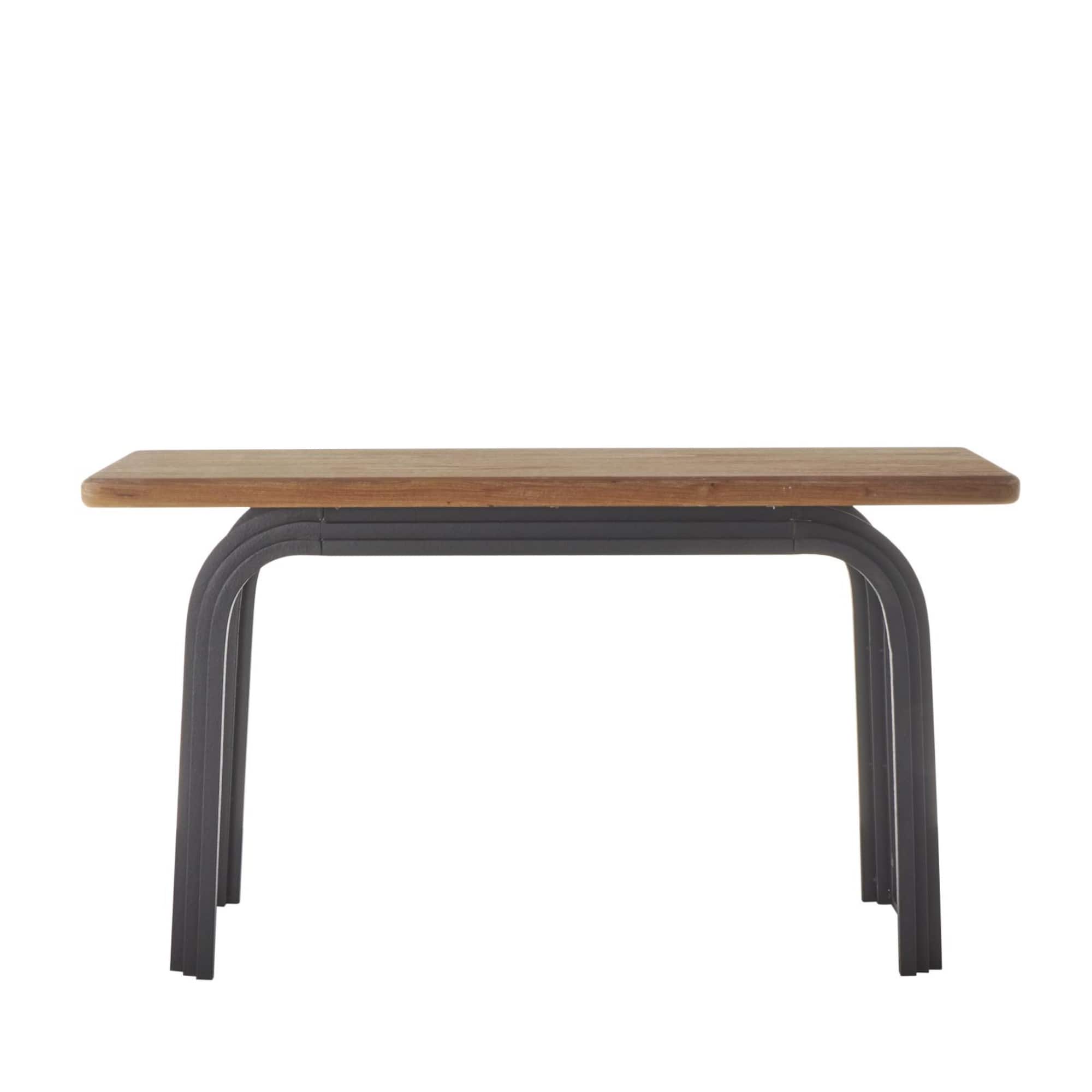 55" Black Metal Layered Arch Living Room Console Table with Brown Tabletop